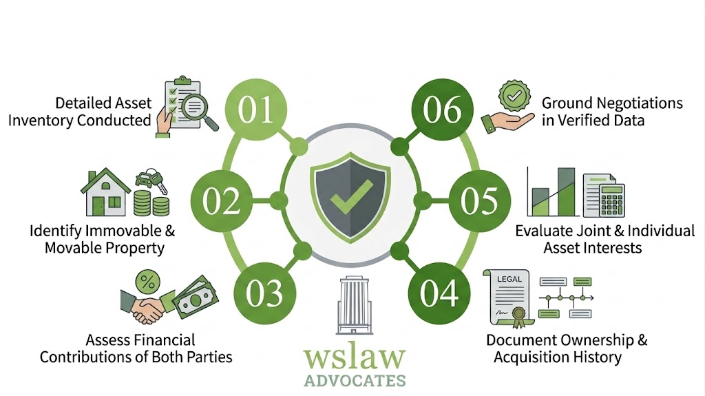 Photo showing asset identification & matrimonial mapping as done by WS Law Advocates