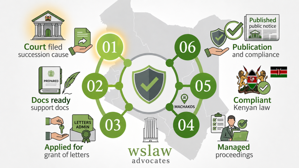Photo showing succession proceedings & court process management as done by WS Law Advocates
