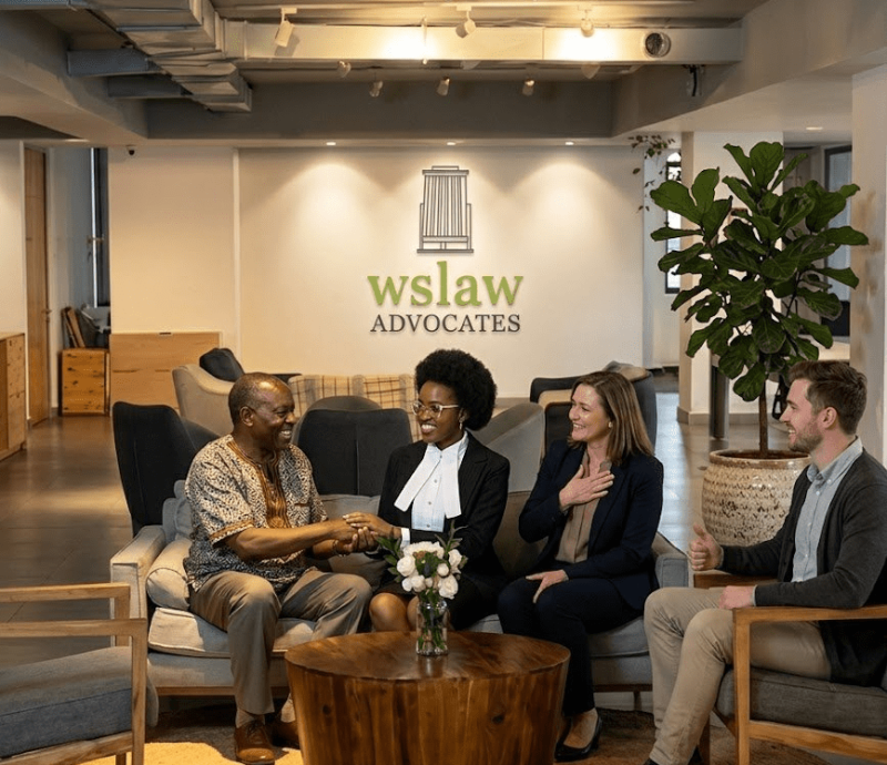 Photo showing satisfied WS Law clients at the reception